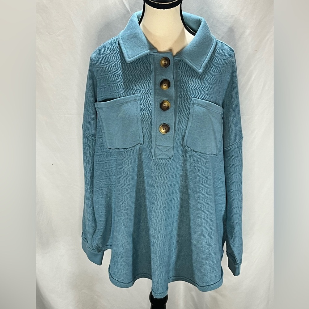 American Eagle Outfitters Herringbone Button Up Popover Pullover Sweatshirt